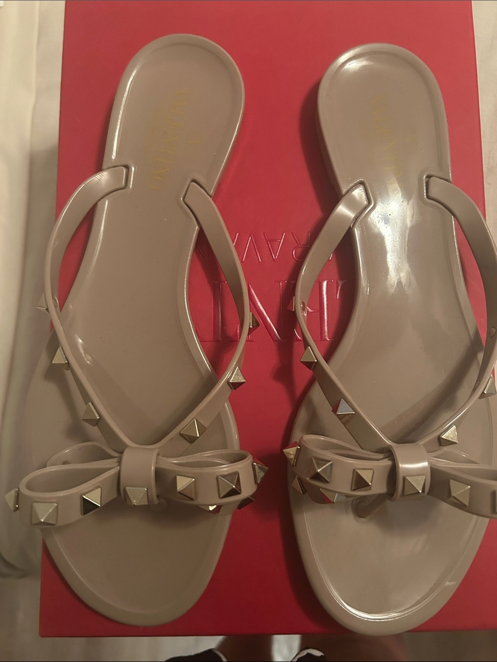 Valentino Beige Rockstud Bow Jelly Sandals